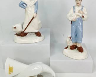 "Nao" by Lladro Porcelain Dove and Ceramic Boy and Girl with Goose Figurines