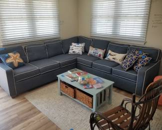 Braxton Culler sectional sofa - navy with white piping
