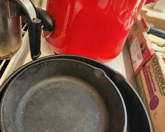 Lodge Cast Iron and Vintage Cast Iron. Enamel Pot.