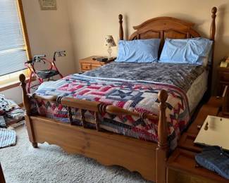 Queen Pine bed and 2 side tables