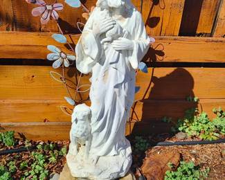 Jesus and lamb outdoor garden statue