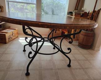 Marble travertine table with wrought iron legs 54 inch roundtable
