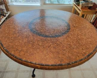 Marble travertine table with wrought iron legs 54 inch roundtable
