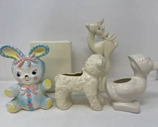 62 VintagePlanterorPencilHoldersRabbitDuckLamb