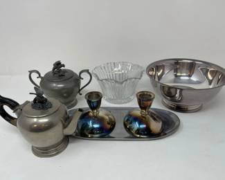 5 OneidaSilversmithCandlesticksGothamEPSilverPewterTeapot