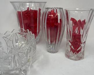 103 5CutCrystalVasesandFootedBowl