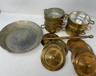 14 8DoubleHandleLiddedCopperPlateBowlsFryingPan