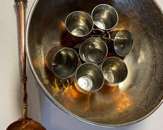 20 PersianEmbossedCopperBowlCupsLadle