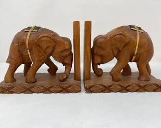 78 HandCarvedWoodElephantBookends
