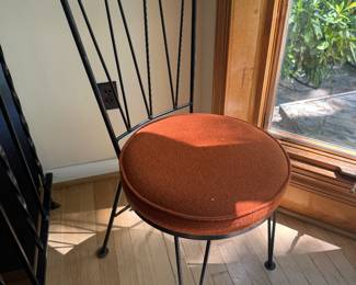 Antarenni Industries / Woodward Furniture Co. Wrought Iron Fabric Seat Dining Chairs (37"H x 17"W x 20"D / 5 Total)