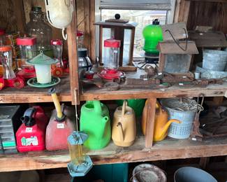 Gas cans, watering cans, bird feeders