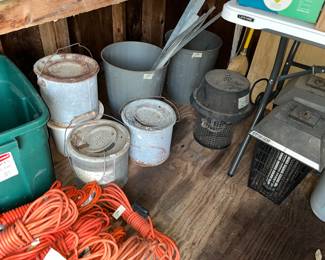 Minnow buckets, extension cords, bug zappers