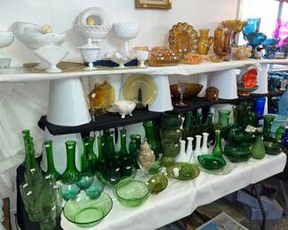 GLASSWARE BY COLOR: WHITE, GREEN BLUE, AMBER!