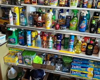 lots of cleaning supplies