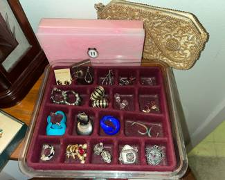 Beaded purse, earrings