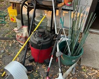 Char Broil cooker, shop vac, string trimmer