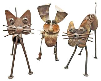 Rustic Cat and Dog Scrap Metal Sculptures