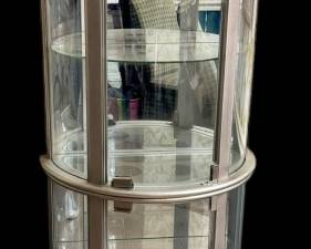 Lighted Half Round Mirrored Curio Cabinet