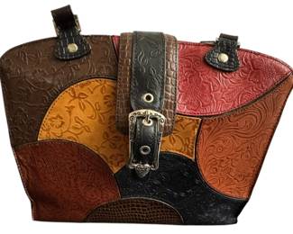 MC Tooled Embossed Leather Shoulder Bag