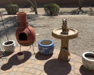 A Chimenea, A Birdbath, Some Pots, and More