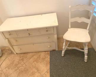 White Wooden Dresser and Side Chair