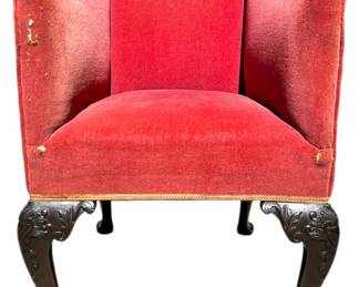 Chippendale Red Velvet Wing Chair