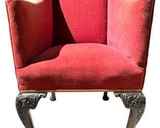 Chippendale Red Velvet Wing Chair