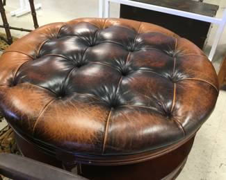 Large wood and leather ottoman $150