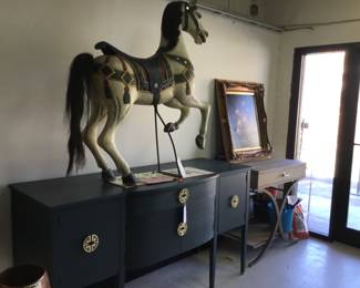 Wood Carved, very large horse $1,200. Painted Side Server $350
