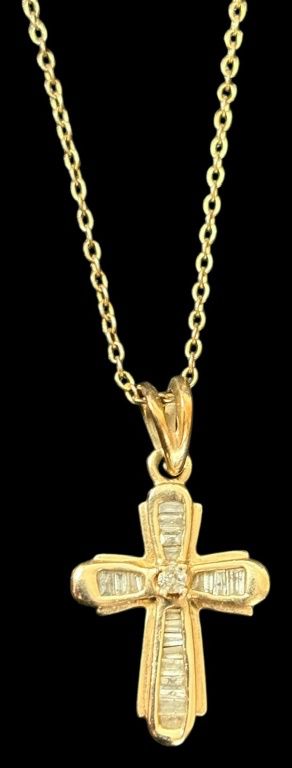 10Kt Gold Cross on Sterling Chain