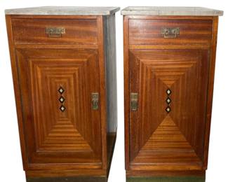 Vintage Art Deco Marble Top Wood Cabinets