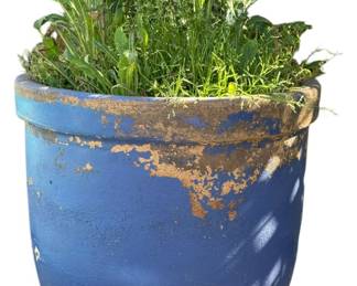 Pair Blue Concrete Pots