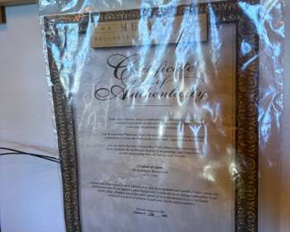 Certificate of Authenticity for "Creation of Adam" by the Museum Shop