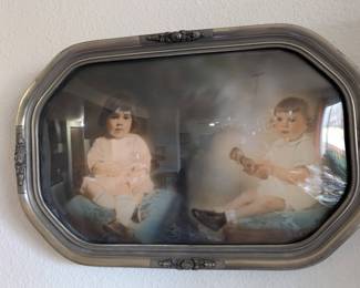 Antique Wall Frame Wood Bubble Glass Convex Victorian Oval Photo Frame