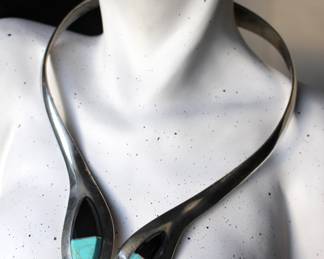 Sterling, Onyx & Turquoise Necklace