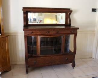 Antique Curved Glass Mirrored Buffet