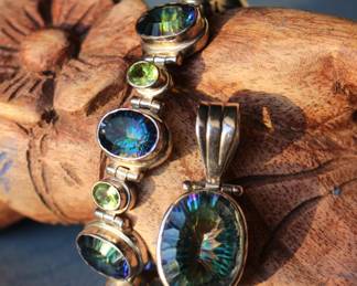Mystic Topaz, Peridot & Sterling Bracelet & Pendant