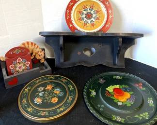 Tole Painted Floral Decor Shelves