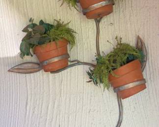 Copper Patina Wall Hanging wTerracotta Pots