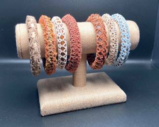 Hand Crocheted Bangle Bracelets With Wood Centers