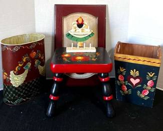 Tole Painted Trash Cans Footstool