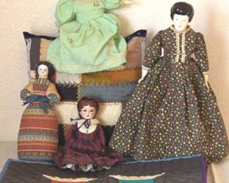 Porcelain Glazed Doll Head Pin Cushion Americana
