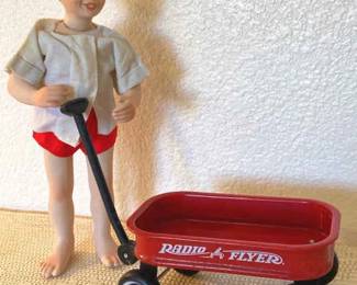 Porcelain Jake Boy Doll With Wagon