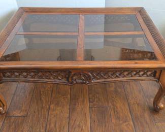 Carved Wood And Glass Coffee Table