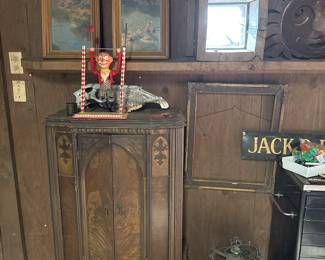 antique walnut canbinet with turned legs  vintage pictures 