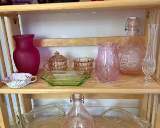 Living Room
Pink decanters, kitchen covered loaf pans