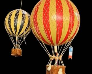 Two Reproduction Model Hot Air Balloons W/ Wicker Baskets * Red Stripe & Smaller Black Stripe