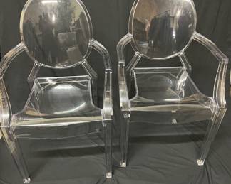 2 Louis XVI Ghost Chairs By Kaplan * Polycarbonate Chairs * Clear Chairs