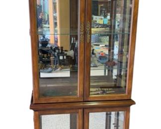 Wood Mirror Backed Curio Cabinet W/ Glass Shelves