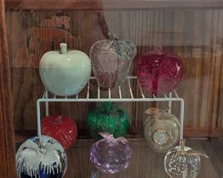 Lladro Gone Fishing, Pride Creations Owl Bank, Glass Apple Paperweights, Glass Paperweight